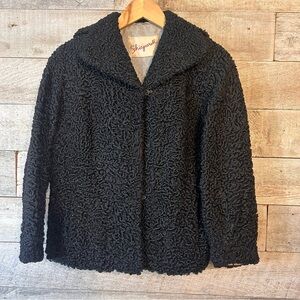 Vintage Schiaparelli Paris women’s 1950’s curly Persian lamb black jacket